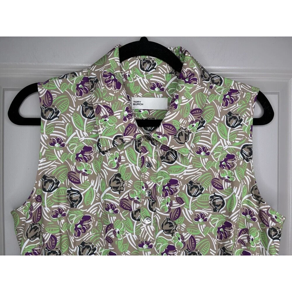 Tory Burch Printed Performance Golf Dress in Green Purple Floral Print Large